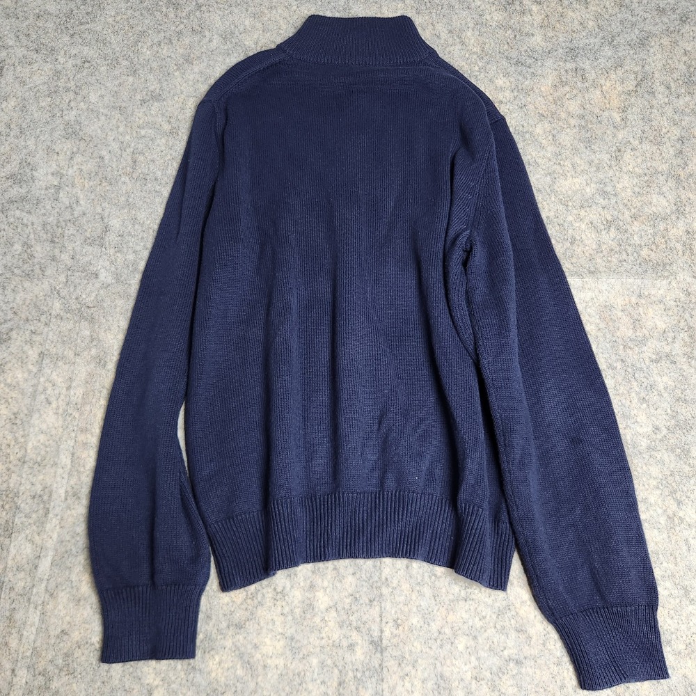 J Crew Extra Chunky Knit Sweater Men L Blue 95 Cotton 5 Cashmere Preppy 1/4 Zip - Picture 2 of 7